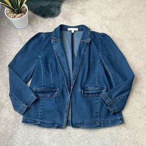 Puff Sleeve Denim Blazer Size XL Fits 18 Medium Blue stretch denim